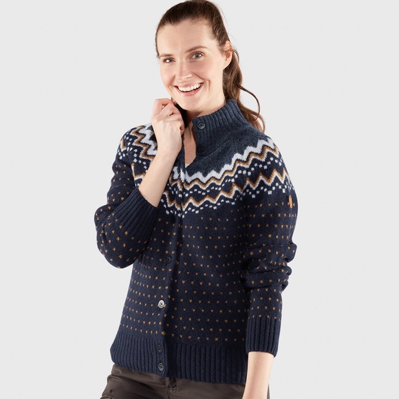 Fjällräven Women's Övik Knit Cardigan In Blue Wool Button Up Front Fair Isle SMA - Picture 7 of 16